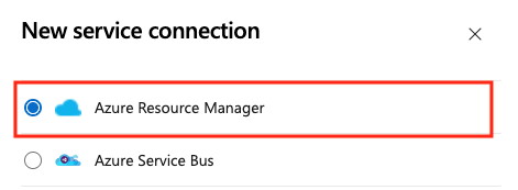 Microsoft Learn screenshot: choose Azure Resource Manager when creating a new service connection